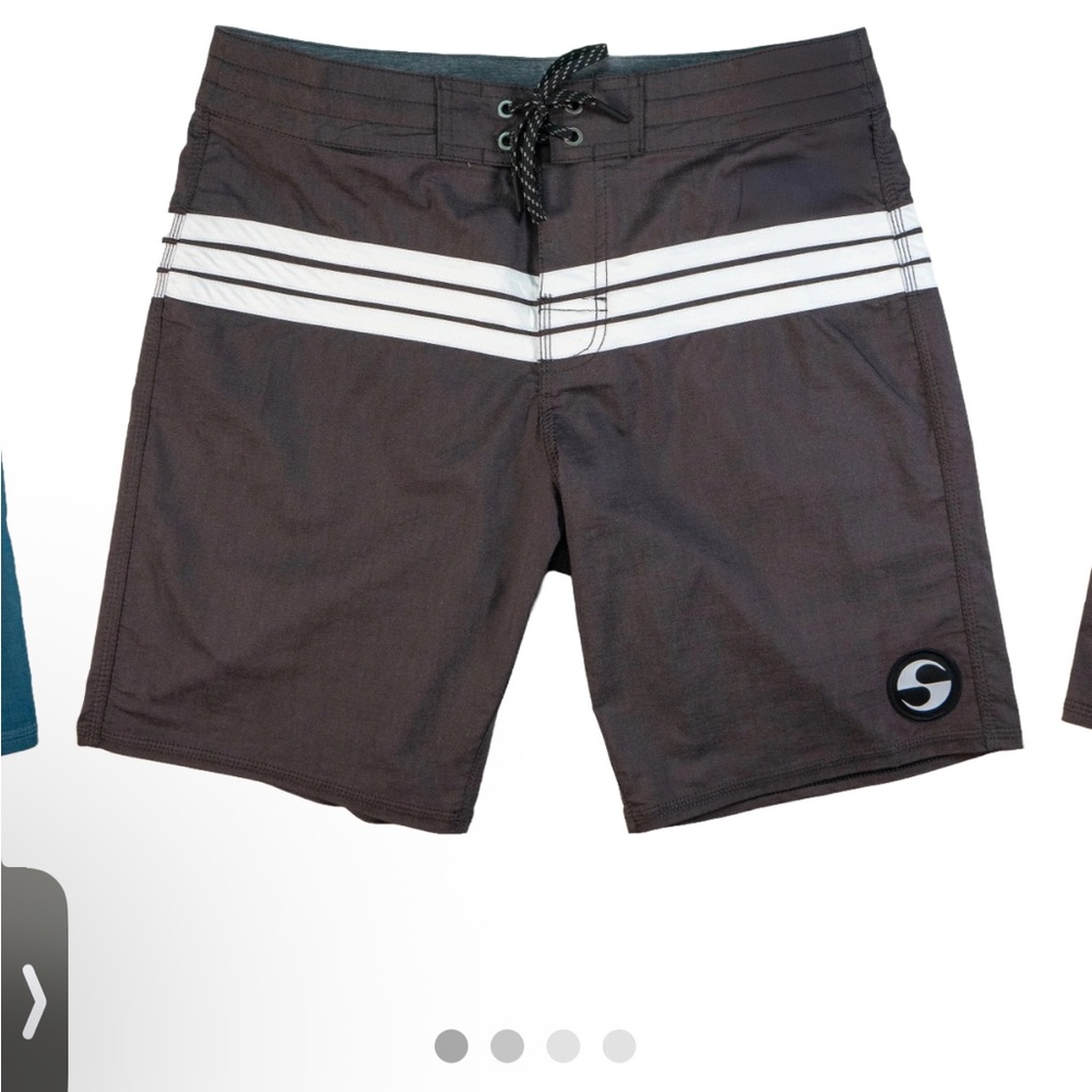 Men's Dark Brown Board Shorts with White Stripes